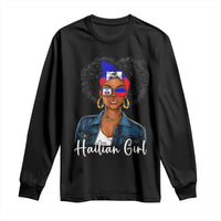 Proud Haitian Afro Girl in Denim Jacket Style Graphic Long Sleeve Shirt Haiti Heritage Pride