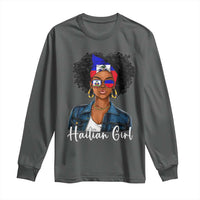 Proud Haitian Afro Girl in Denim Jacket Style Graphic Long Sleeve Shirt Haiti Heritage Pride