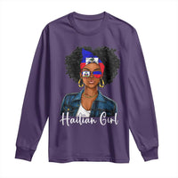 Proud Haitian Afro Girl in Denim Jacket Style Graphic Long Sleeve Shirt Haiti Heritage Pride