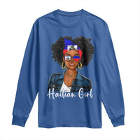 Proud Haitian Afro Girl in Denim Jacket Style Graphic Long Sleeve Shirt Haiti Heritage Pride