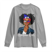Proud Haitian Afro Girl in Denim Jacket Style Graphic Long Sleeve Shirt Haiti Heritage Pride