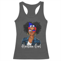 Proud Haitian Afro Girl in Denim Jacket Style Graphic Racerback Tank Top Haiti Heritage Pride