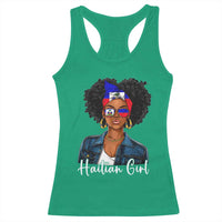 Proud Haitian Afro Girl in Denim Jacket Style Graphic Racerback Tank Top Haiti Heritage Pride