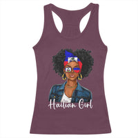 Proud Haitian Afro Girl in Denim Jacket Style Graphic Racerback Tank Top Haiti Heritage Pride