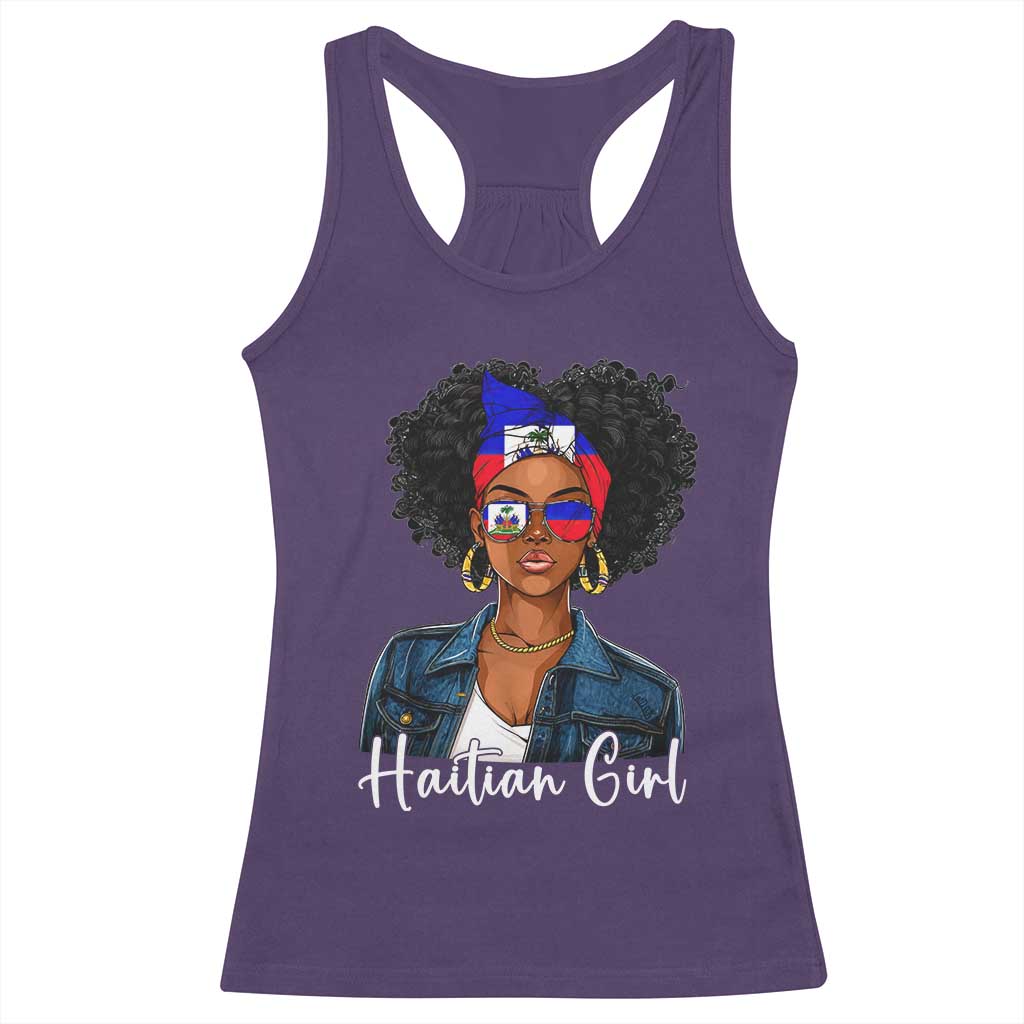 Proud Haitian Afro Girl in Denim Jacket Style Graphic Racerback Tank Top Haiti Heritage Pride