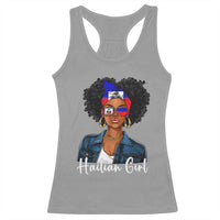 Proud Haitian Afro Girl in Denim Jacket Style Graphic Racerback Tank Top Haiti Heritage Pride