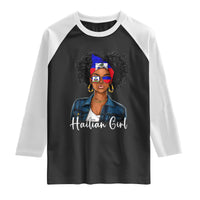 Proud Haitian Afro Girl in Denim Jacket Style Graphic Raglan Shirt Haiti Heritage Pride