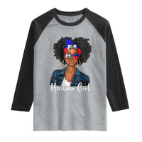 Proud Haitian Afro Girl in Denim Jacket Style Graphic Raglan Shirt Haiti Heritage Pride