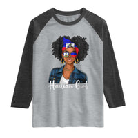 Proud Haitian Afro Girl in Denim Jacket Style Graphic Raglan Shirt Haiti Heritage Pride
