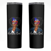 Proud Haitian Afro Girl in Denim Jacket Style Graphic Skinny Tumbler Haiti Heritage Pride