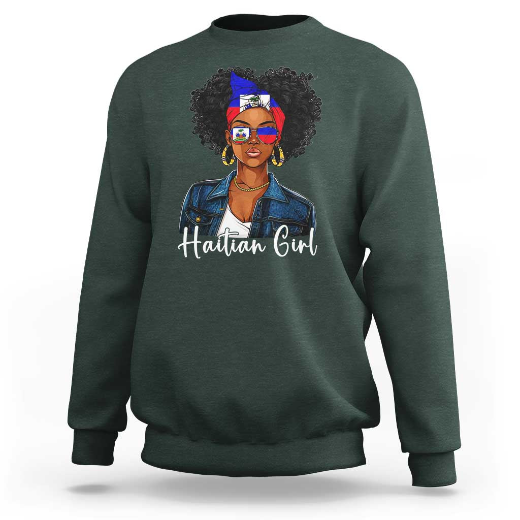 Proud Haitian Afro Girl in Denim Jacket Style Graphic Sweatshirt Haiti Heritage Pride