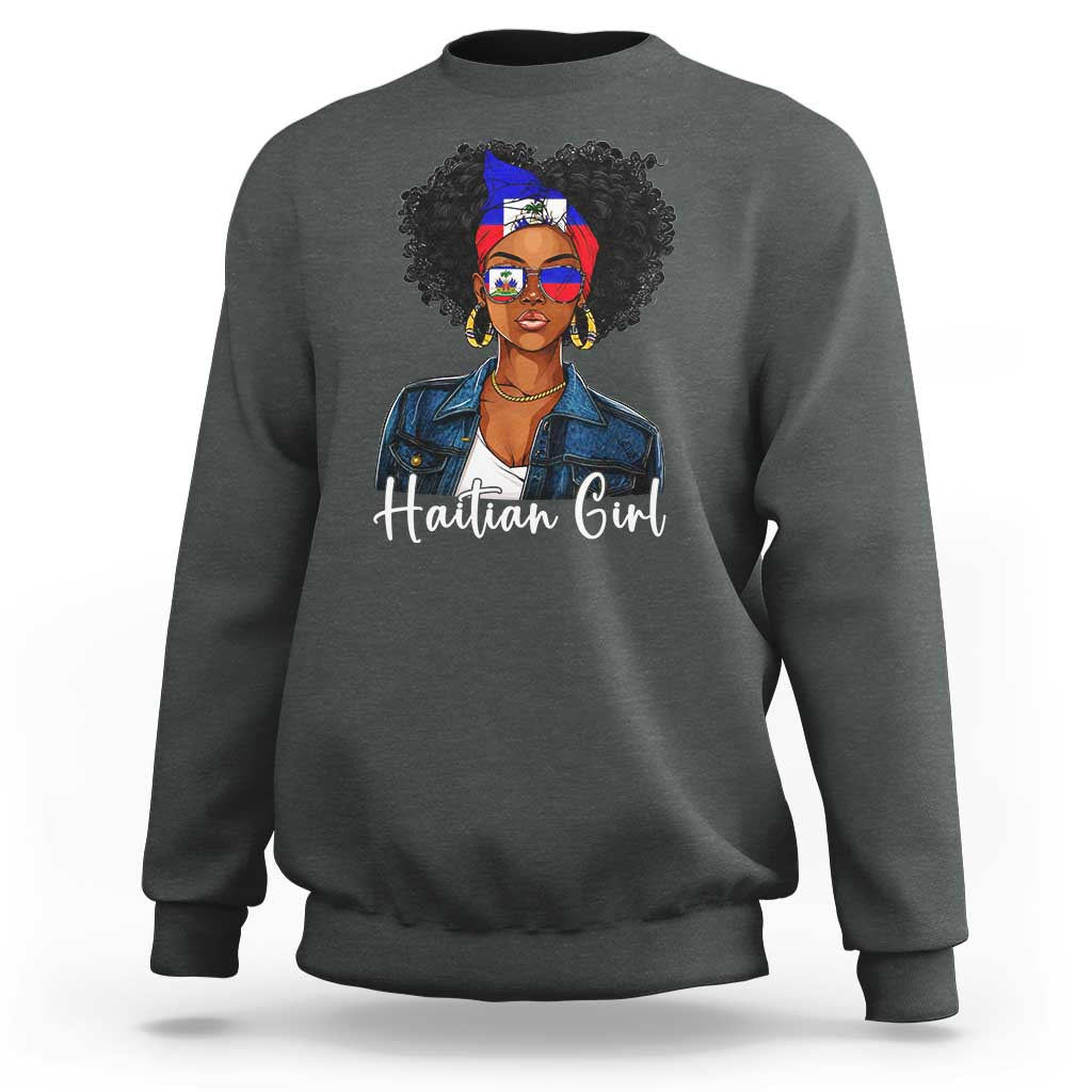 Proud Haitian Afro Girl in Denim Jacket Style Graphic Sweatshirt Haiti Heritage Pride