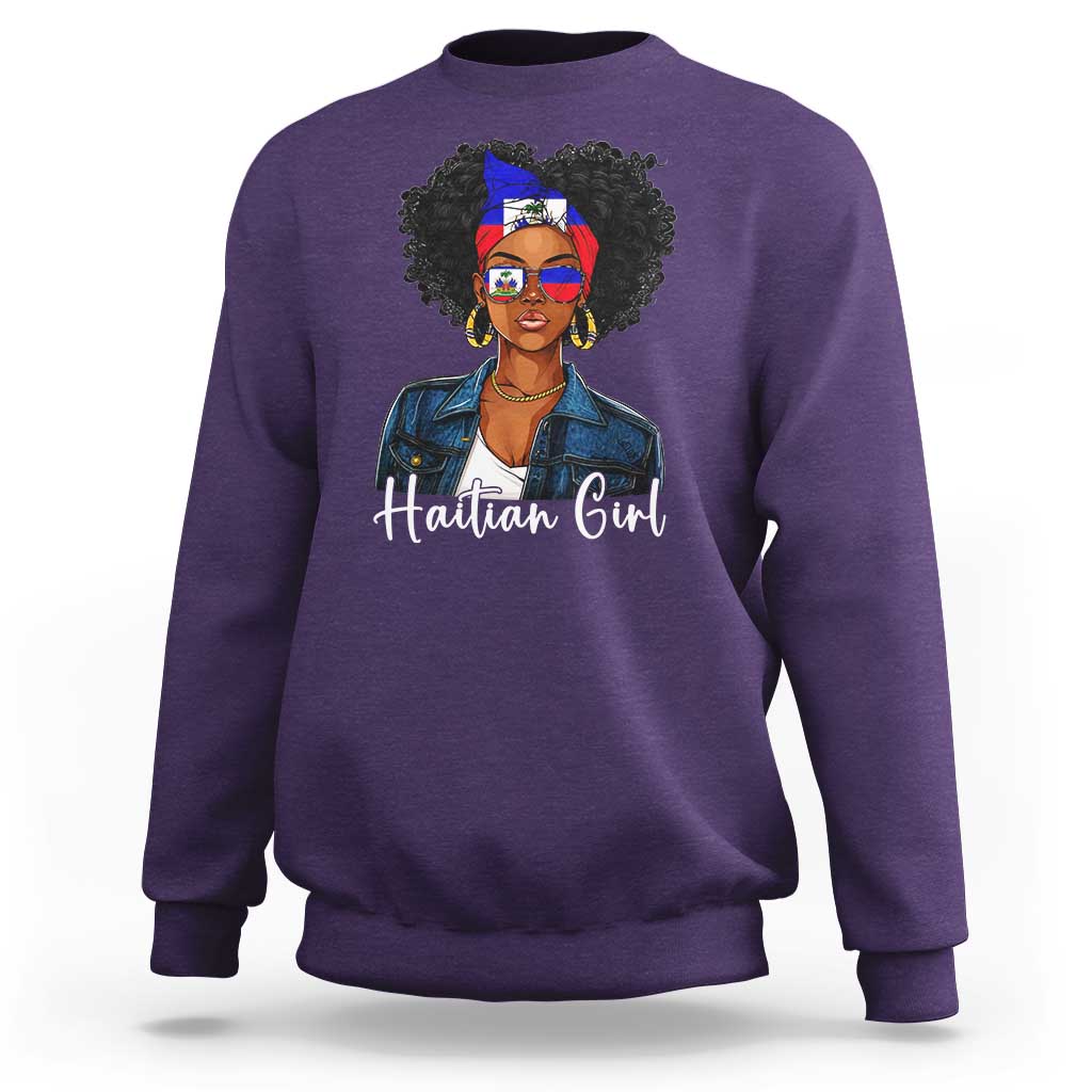 Proud Haitian Afro Girl in Denim Jacket Style Graphic Sweatshirt Haiti Heritage Pride