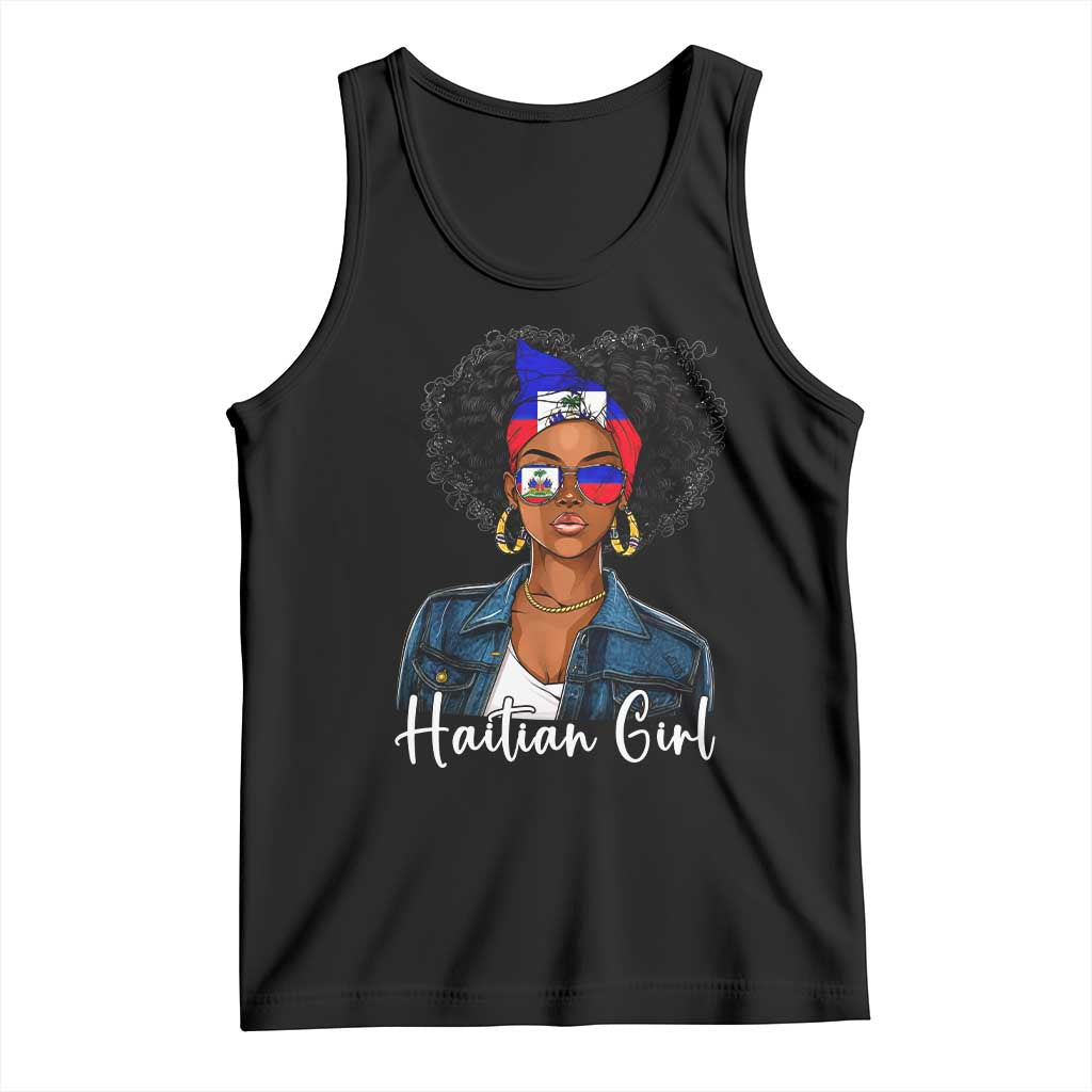 Proud Haitian Afro Girl in Denim Jacket Style Graphic Tank Top Haiti Heritage Pride