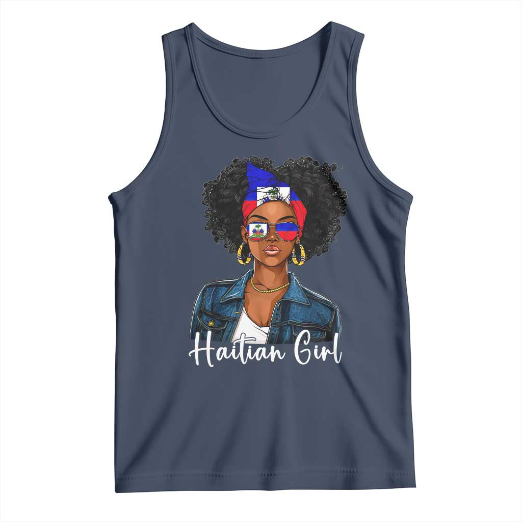 Proud Haitian Afro Girl in Denim Jacket Style Graphic Tank Top Haiti Heritage Pride