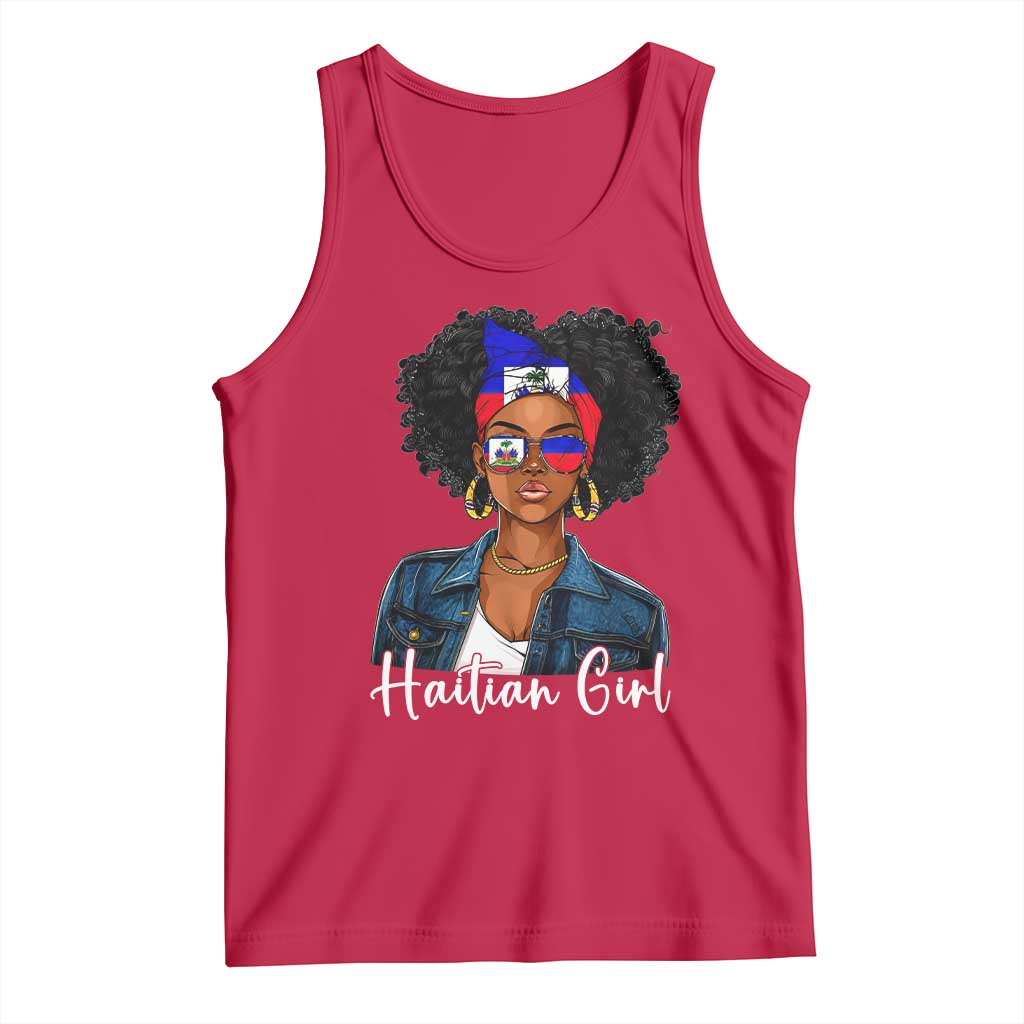 Proud Haitian Afro Girl in Denim Jacket Style Graphic Tank Top Haiti Heritage Pride