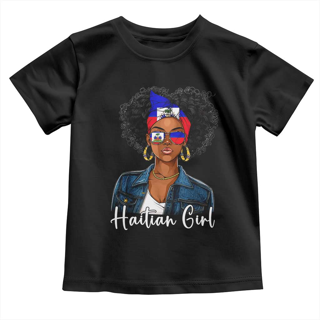Proud Haitian Afro Girl in Denim Jacket Style Graphic Toddler T Shirt Haiti Heritage Pride
