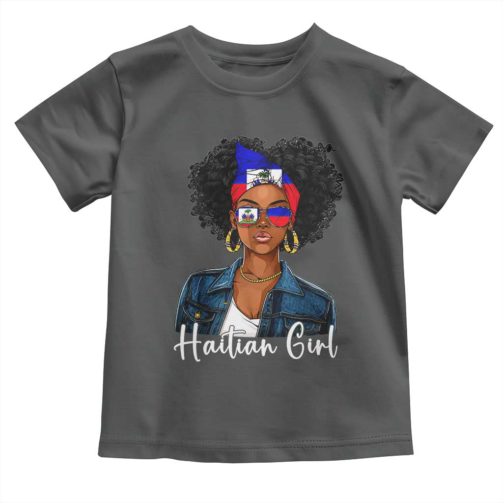 Proud Haitian Afro Girl in Denim Jacket Style Graphic Toddler T Shirt Haiti Heritage Pride