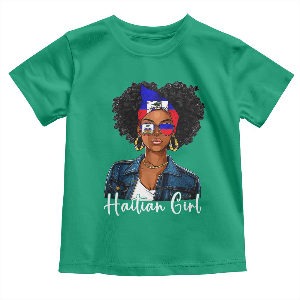 Proud Haitian Afro Girl in Denim Jacket Style Graphic Toddler T Shirt Haiti Heritage Pride