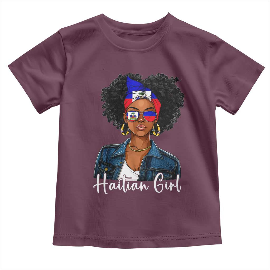 Proud Haitian Afro Girl in Denim Jacket Style Graphic Toddler T Shirt Haiti Heritage Pride