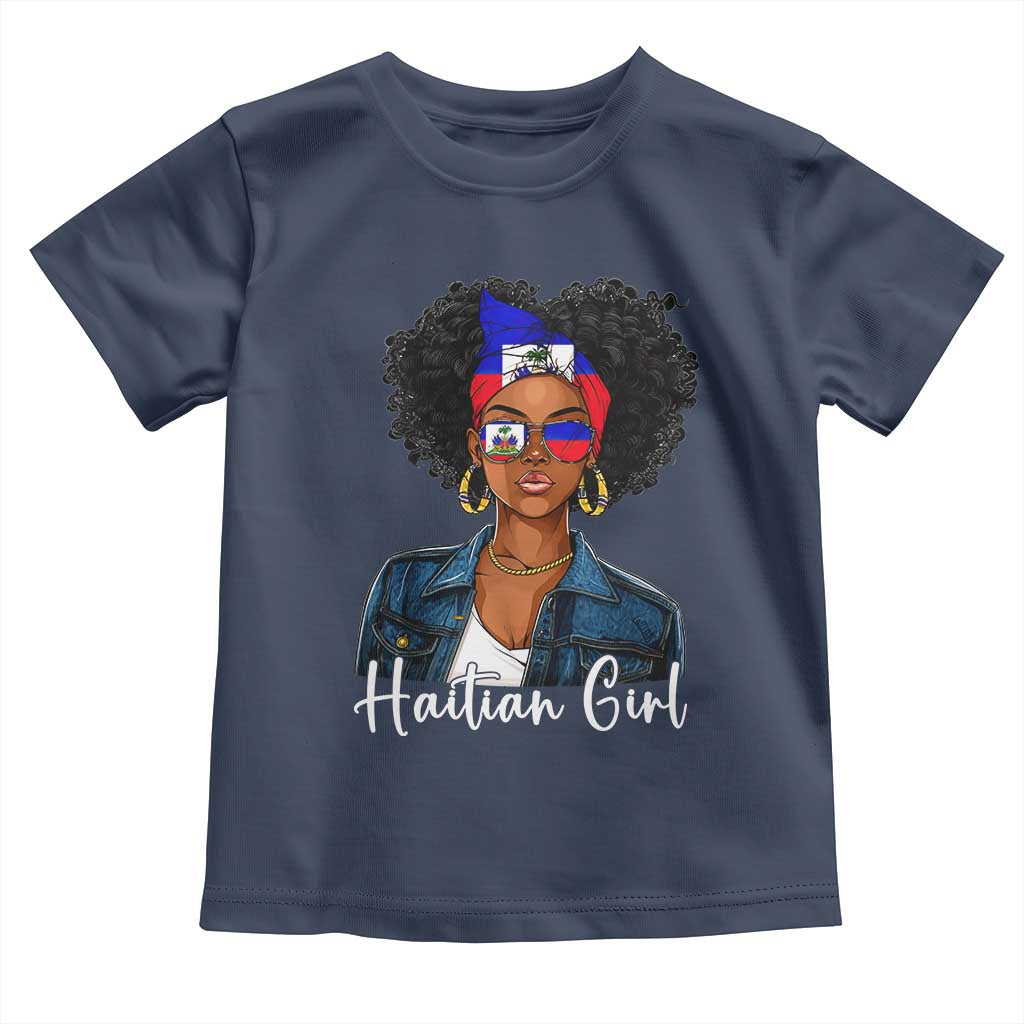 Proud Haitian Afro Girl in Denim Jacket Style Graphic Toddler T Shirt Haiti Heritage Pride