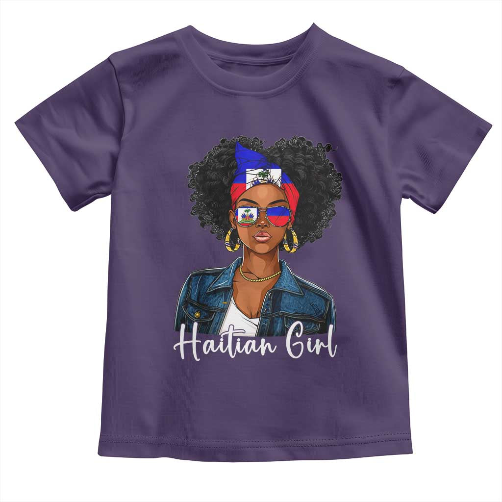 Proud Haitian Afro Girl in Denim Jacket Style Graphic Toddler T Shirt Haiti Heritage Pride