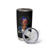 Proud Haitian Afro Girl in Denim Jacket Style Graphic Tumbler Cup Haiti Heritage Pride