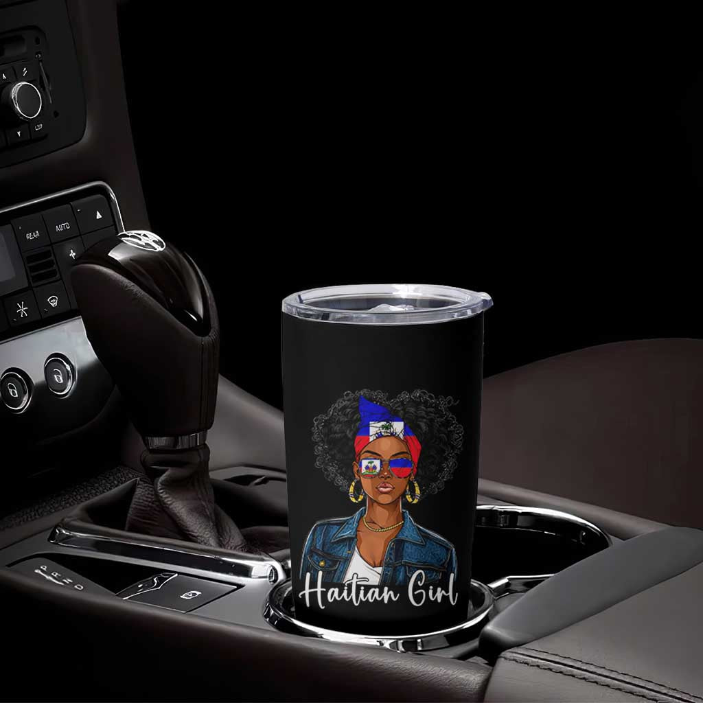 Proud Haitian Afro Girl in Denim Jacket Style Graphic Tumbler Cup Haiti Heritage Pride
