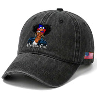 Proud Haitian Afro Girl in Denim Jacket Style Graphic Washed Cotton Baseball Cap Haiti Heritage Pride