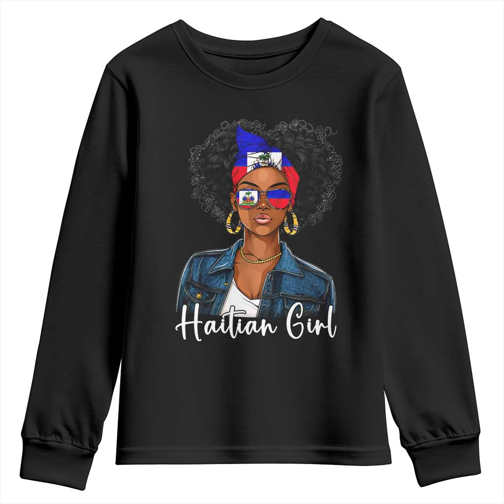 Proud Haitian Afro Girl in Denim Jacket Style Graphic Youth Sweatshirt Haiti Heritage Pride