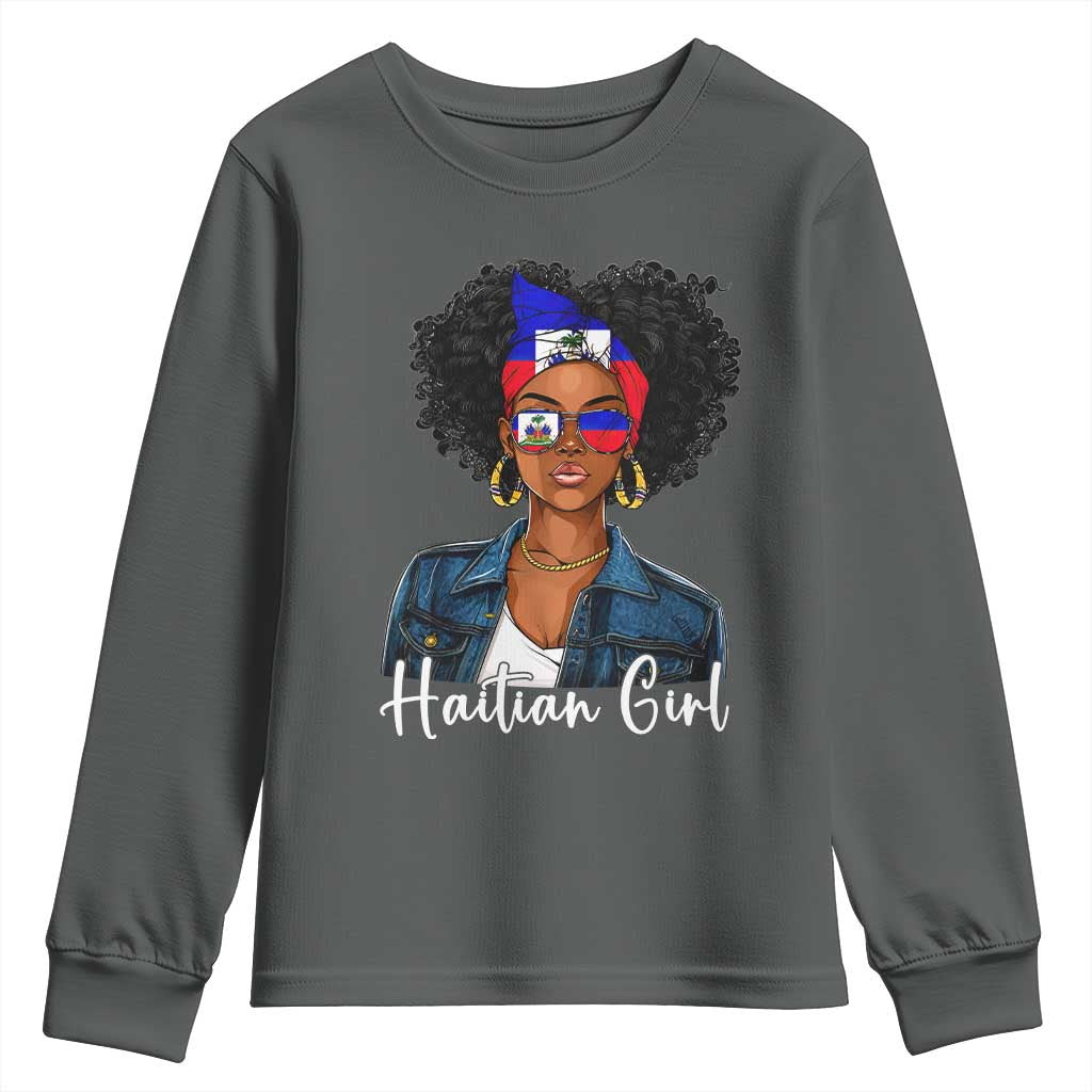 Proud Haitian Afro Girl in Denim Jacket Style Graphic Youth Sweatshirt Haiti Heritage Pride