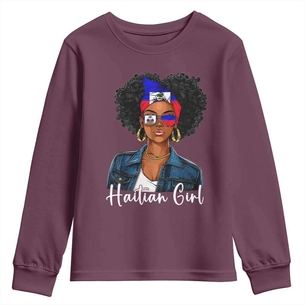 Proud Haitian Afro Girl in Denim Jacket Style Graphic Youth Sweatshirt Haiti Heritage Pride