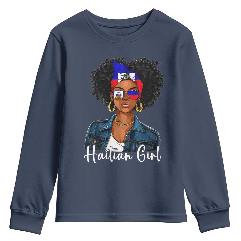 Proud Haitian Afro Girl in Denim Jacket Style Graphic Youth Sweatshirt Haiti Heritage Pride
