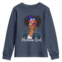 Proud Haitian Afro Girl in Denim Jacket Style Graphic Youth Sweatshirt Haiti Heritage Pride