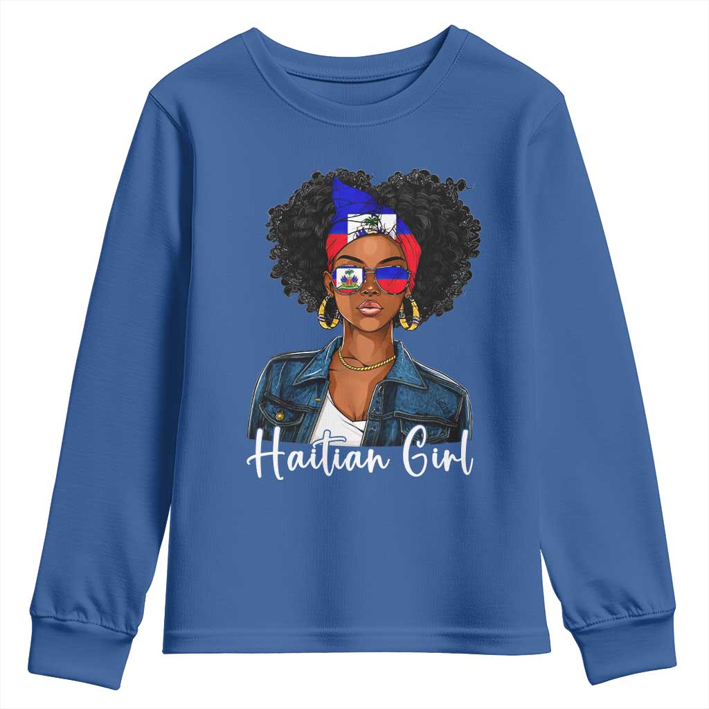 Proud Haitian Afro Girl in Denim Jacket Style Graphic Youth Sweatshirt Haiti Heritage Pride