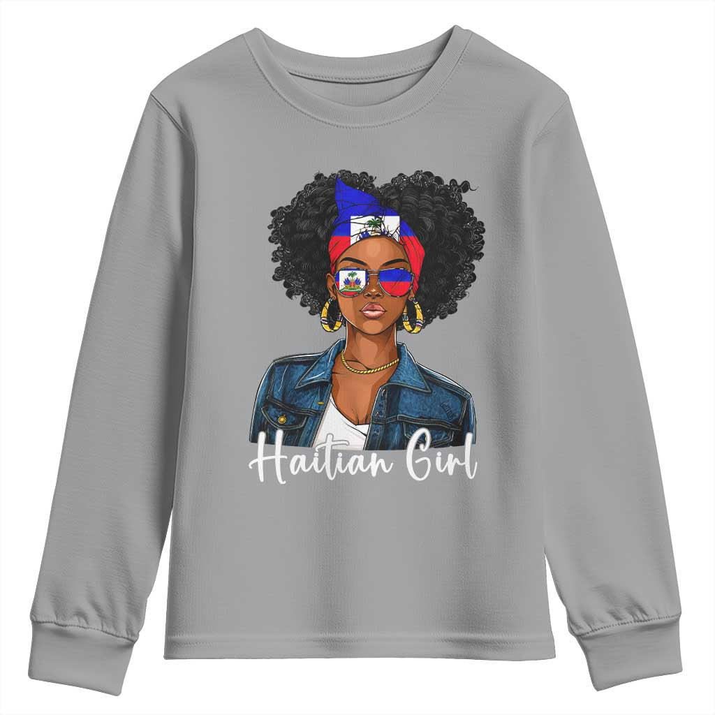 Proud Haitian Afro Girl in Denim Jacket Style Graphic Youth Sweatshirt Haiti Heritage Pride