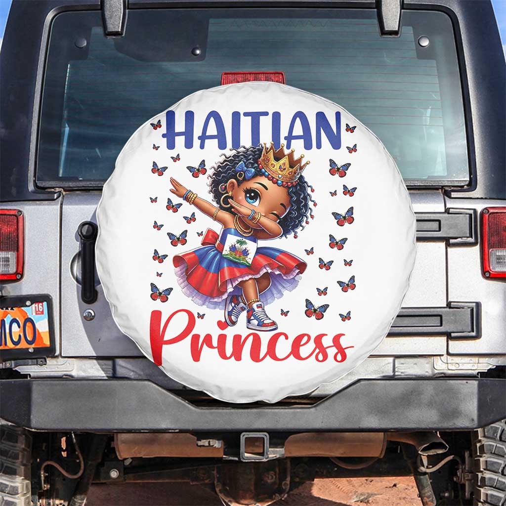 Cute Dabbing Haitian Princess Kids Graphic Spare Tire Cover Haiti Heritage Pride