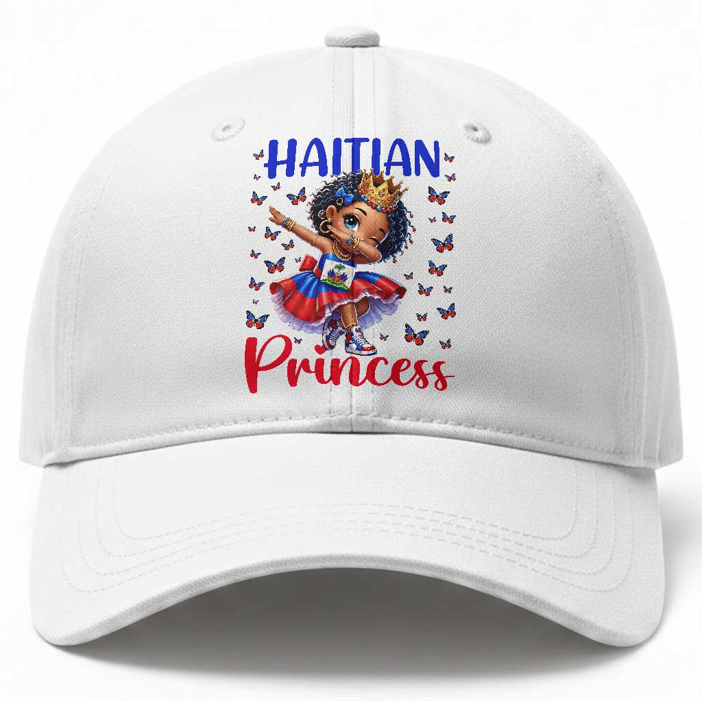 Cute Dabbing Haitian Princess Kids Graphic Baseball Cap Haiti Heritage Pride