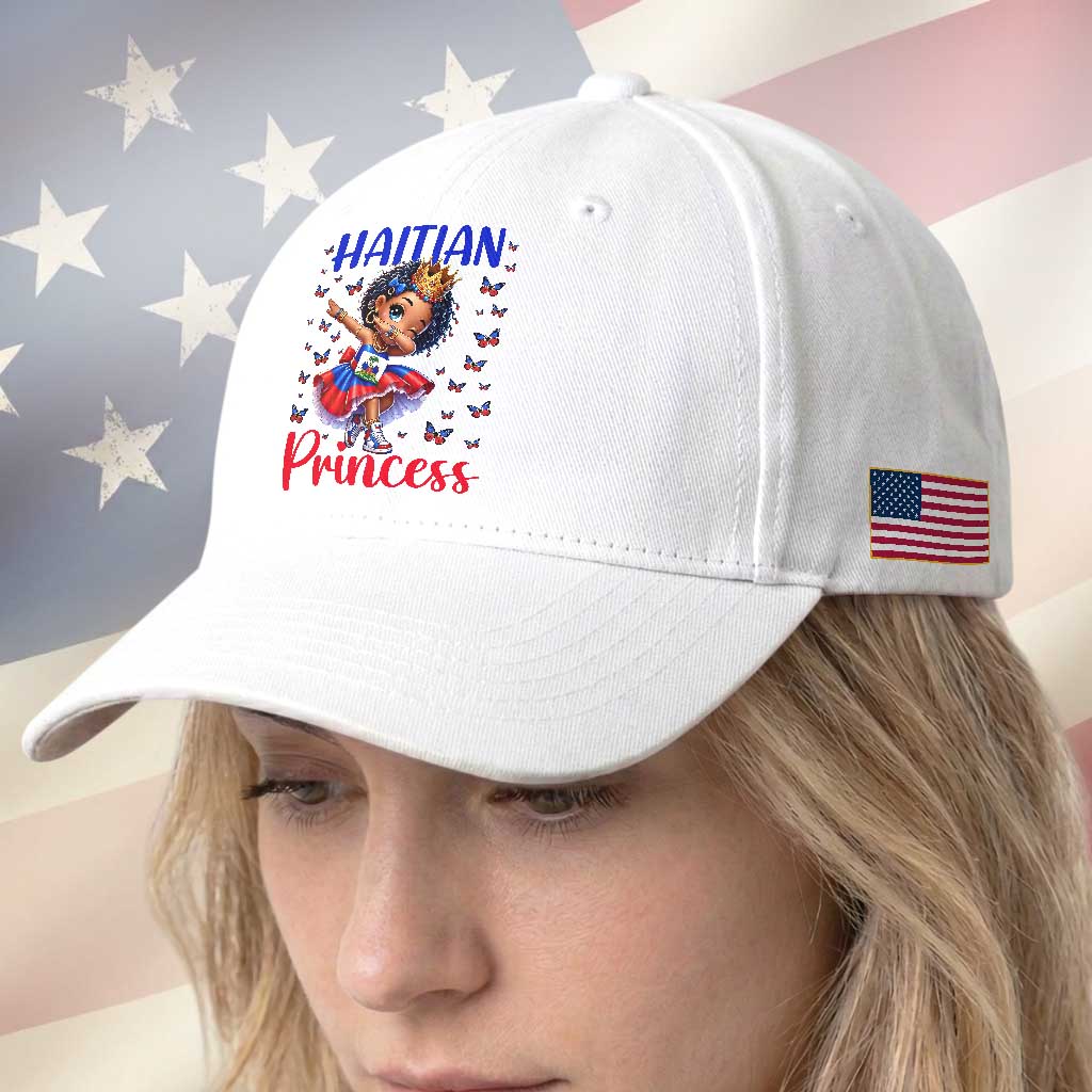 Cute Dabbing Haitian Princess Kids Graphic Baseball Cap Haiti Heritage Pride