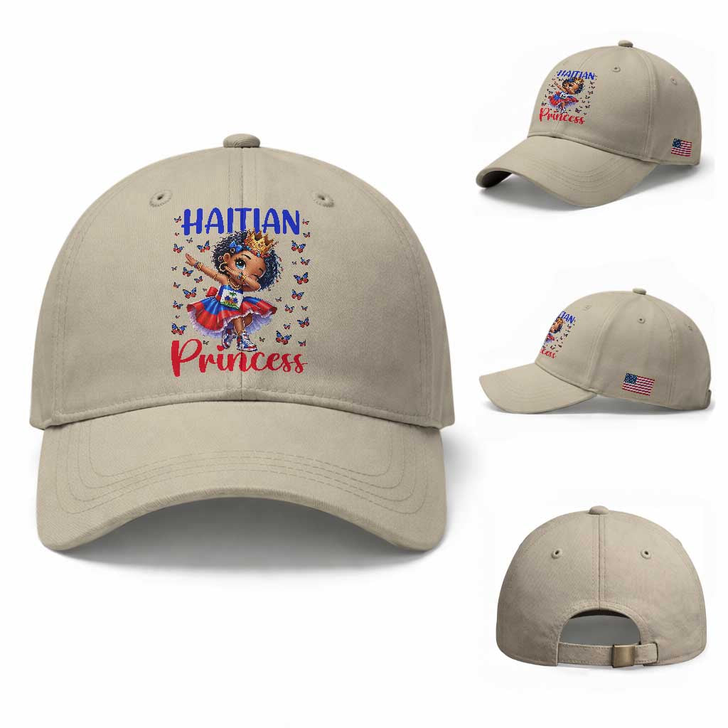 Cute Dabbing Haitian Princess Kids Graphic Baseball Cap Haiti Heritage Pride