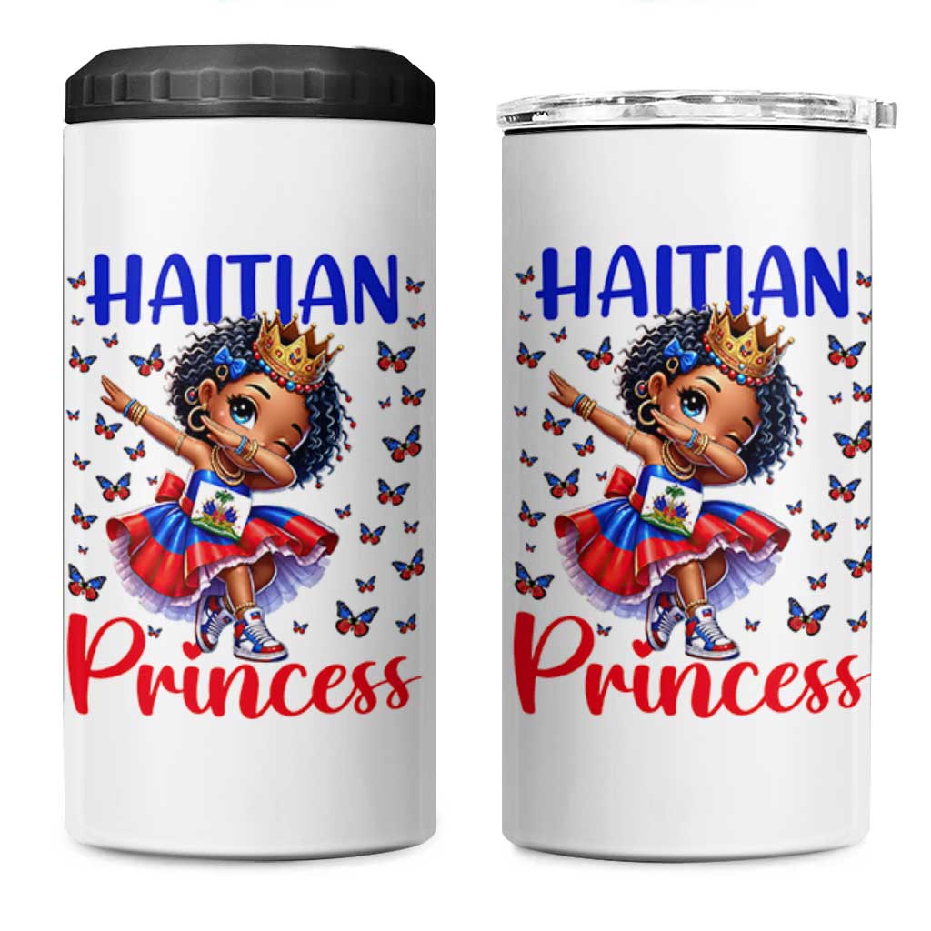 Cute Dabbing Haitian Princess Kids Graphic 4 in 1 Can Cooler Tumbler Haiti Heritage Pride