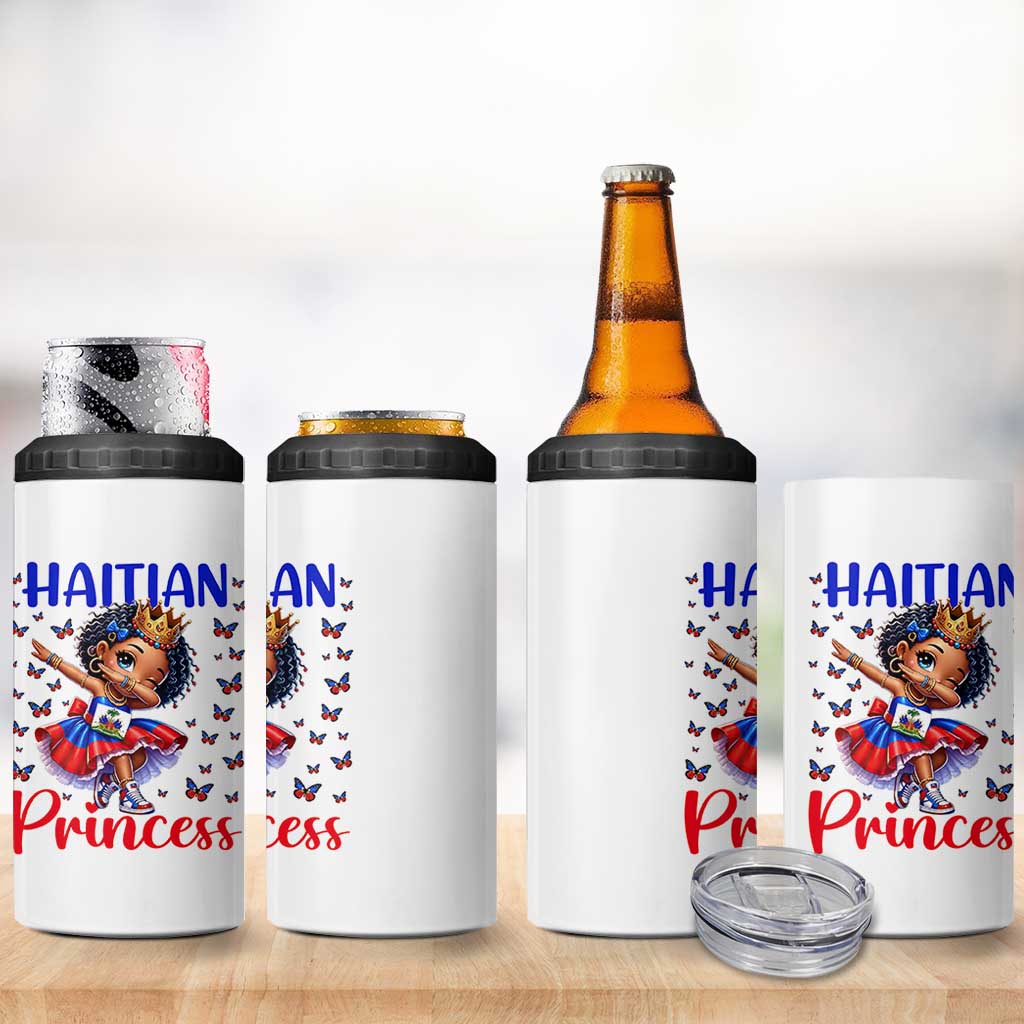 Cute Dabbing Haitian Princess Kids Graphic 4 in 1 Can Cooler Tumbler Haiti Heritage Pride