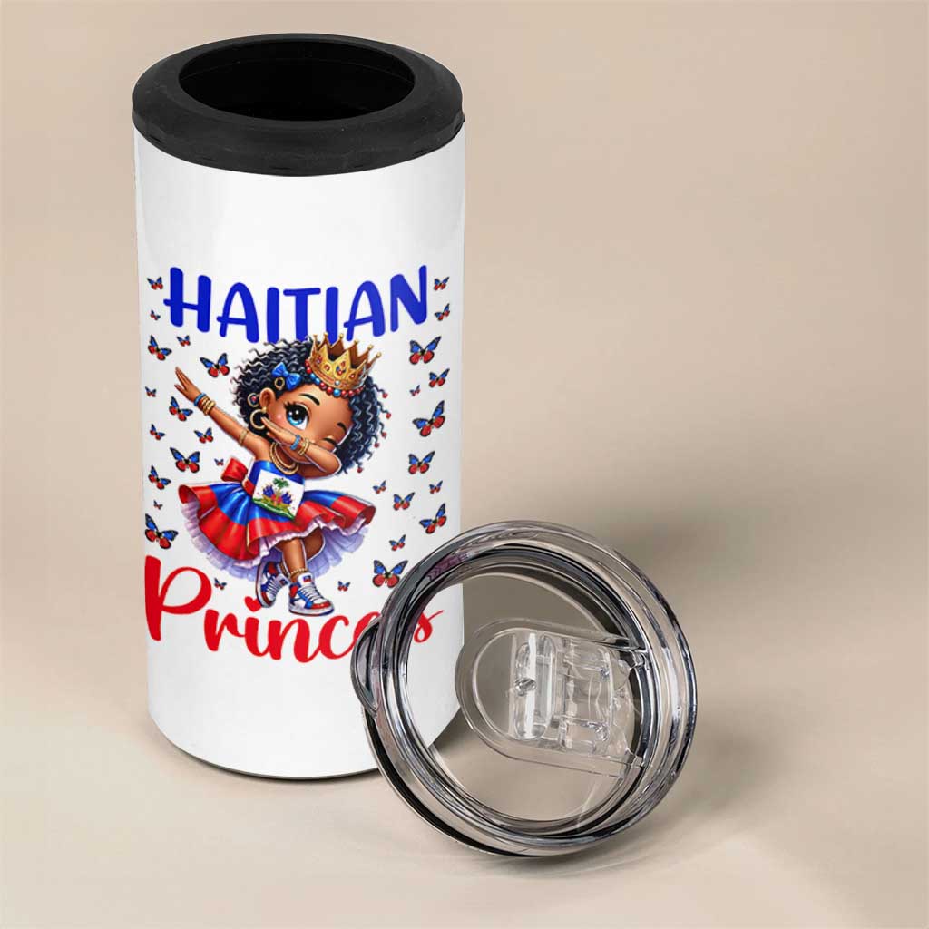 Cute Dabbing Haitian Princess Kids Graphic 4 in 1 Can Cooler Tumbler Haiti Heritage Pride
