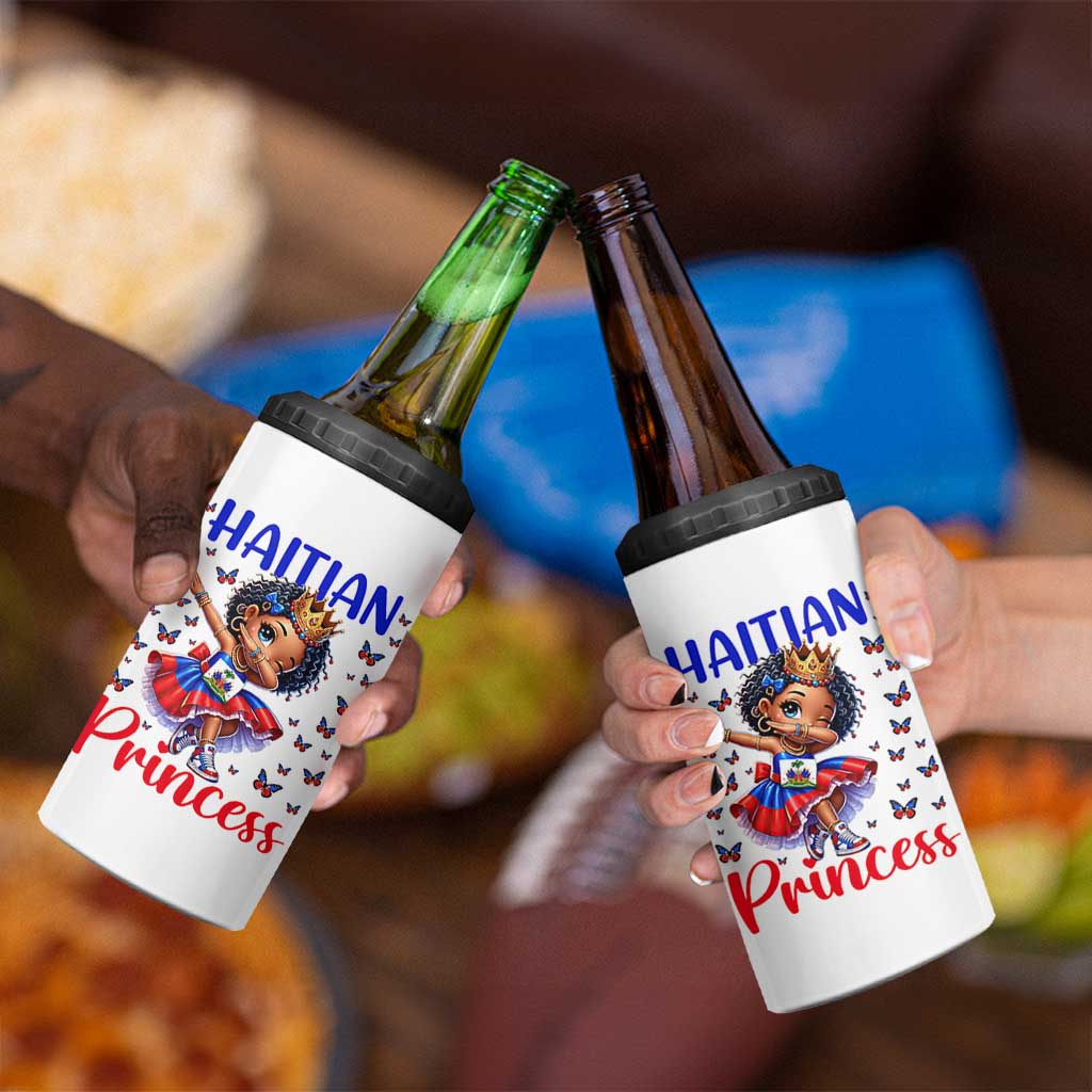 Cute Dabbing Haitian Princess Kids Graphic 4 in 1 Can Cooler Tumbler Haiti Heritage Pride