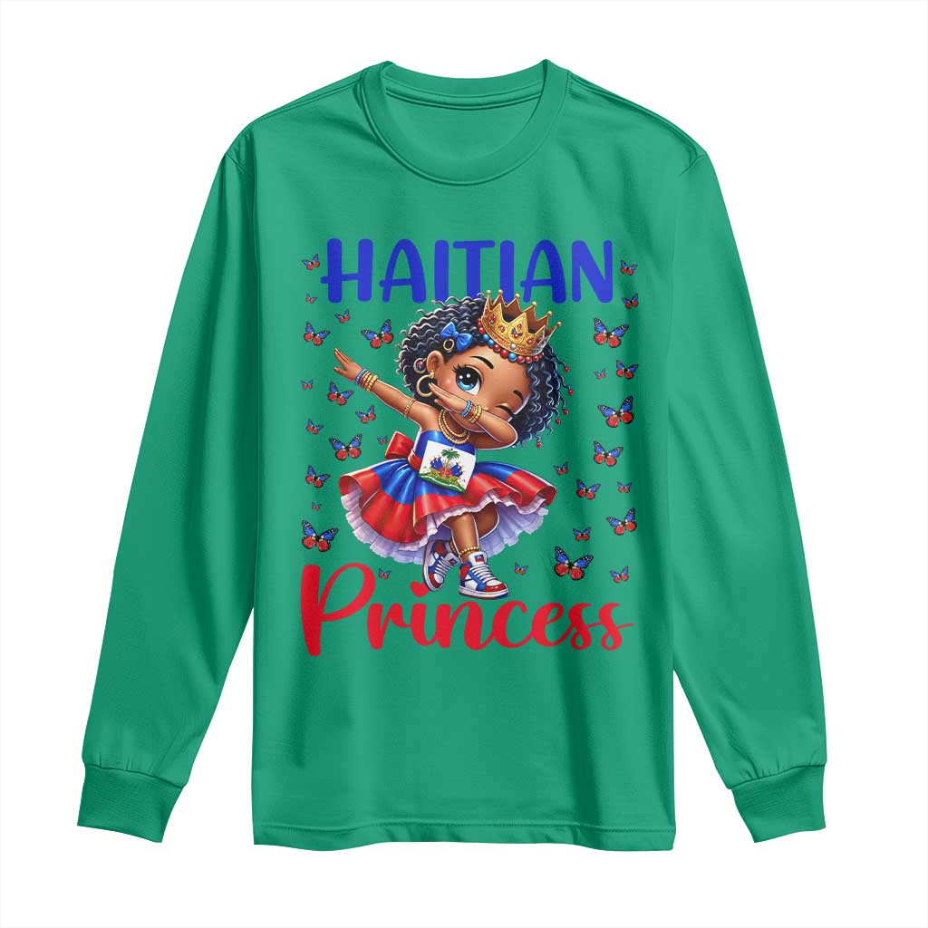 Cute Dabbing Haitian Princess Kids Graphic Long Sleeve Shirt Haiti Heritage Pride