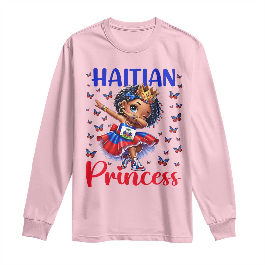 Cute Dabbing Haitian Princess Kids Graphic Long Sleeve Shirt Haiti Heritage Pride