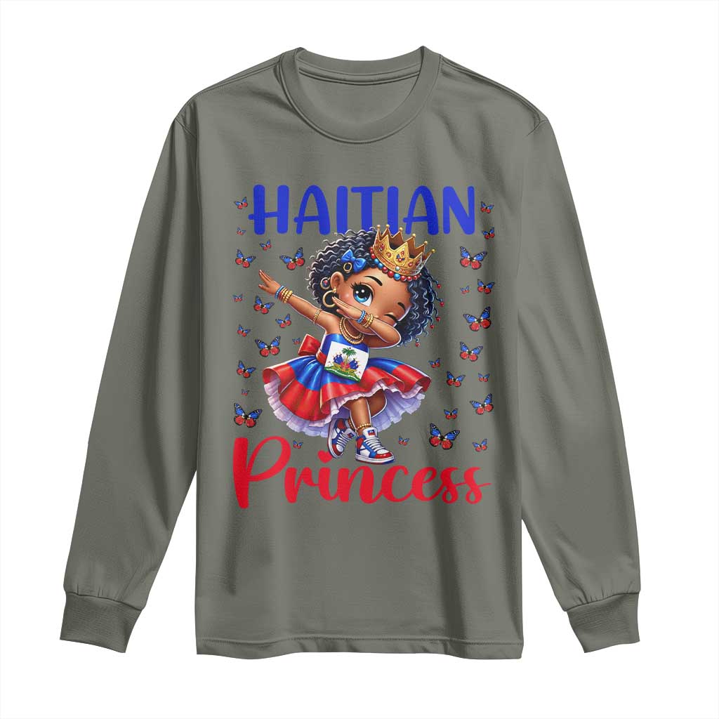 Cute Dabbing Haitian Princess Kids Graphic Long Sleeve Shirt Haiti Heritage Pride