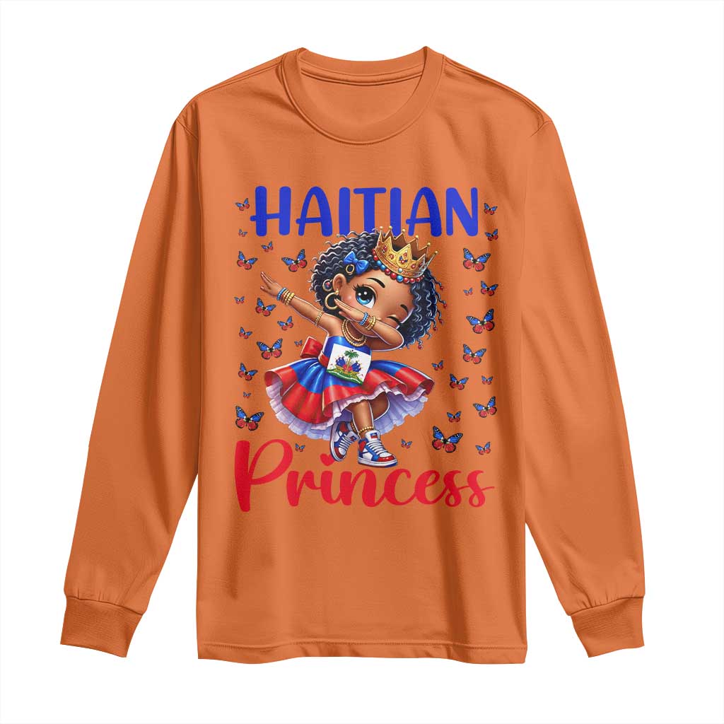 Cute Dabbing Haitian Princess Kids Graphic Long Sleeve Shirt Haiti Heritage Pride