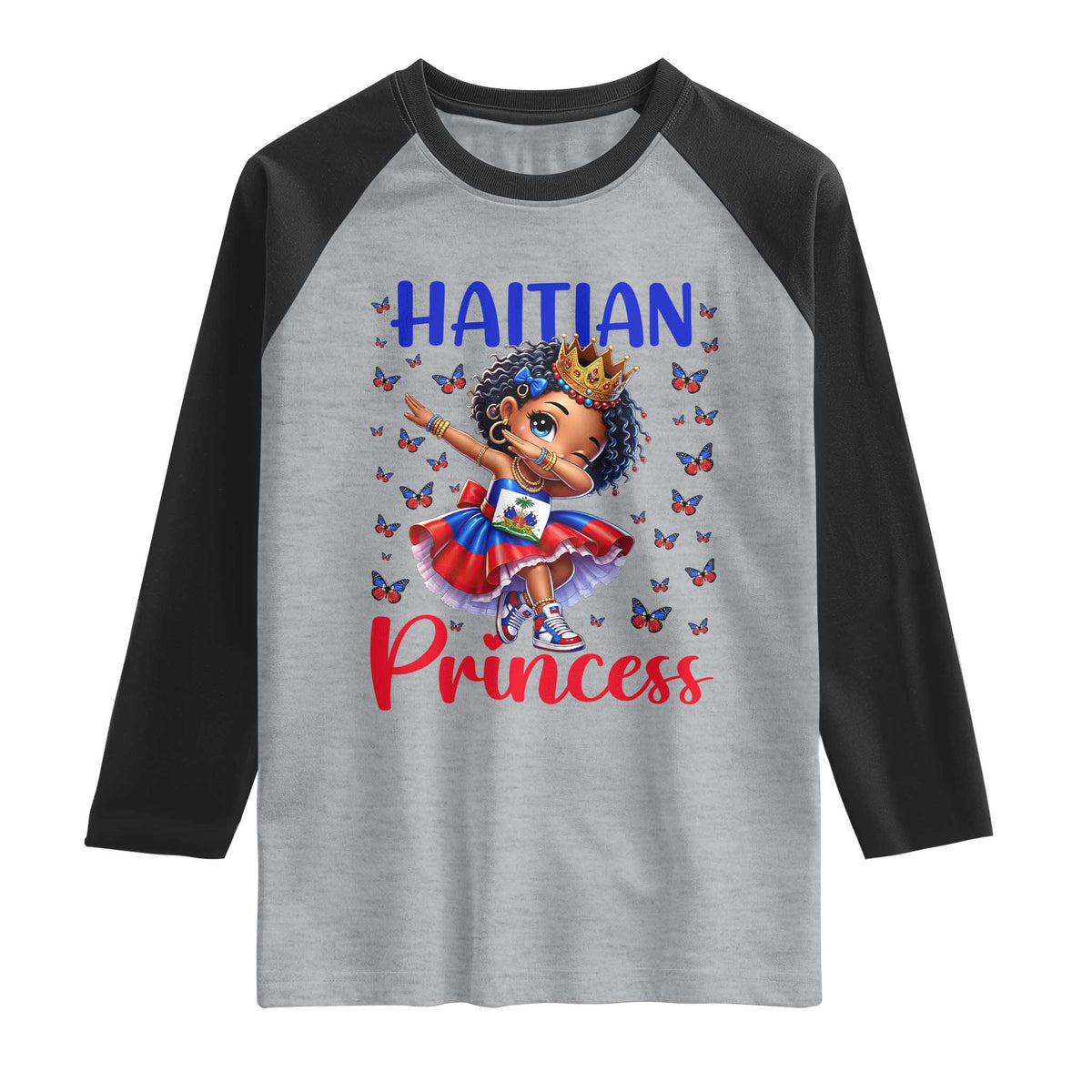 Cute Dabbing Haitian Princess Kids Graphic Raglan Shirt Haiti Heritage Pride