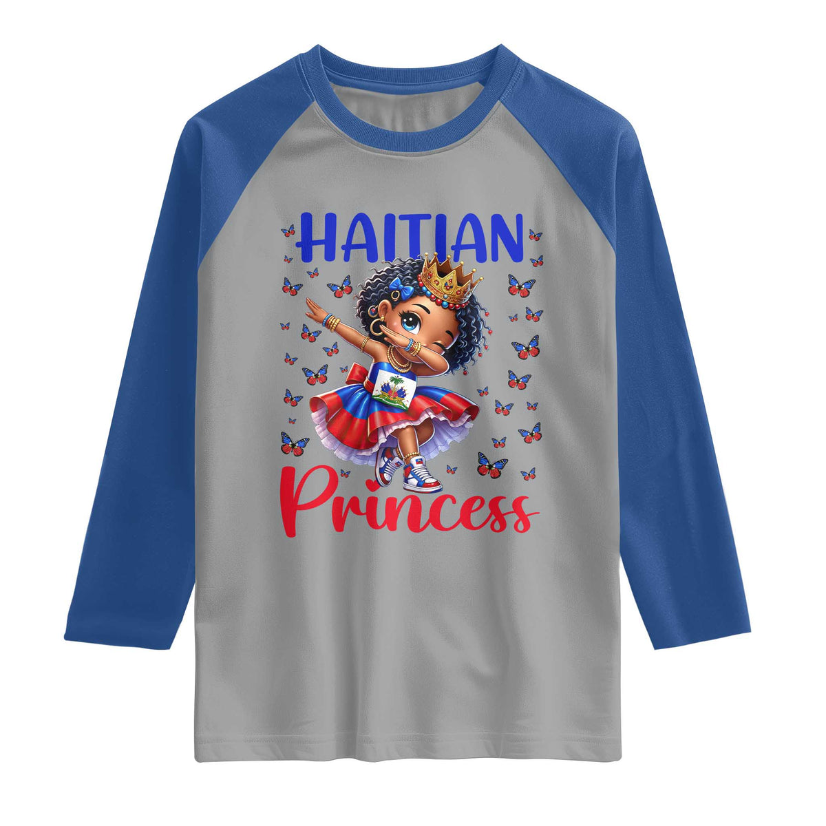 Cute Dabbing Haitian Princess Kids Graphic Raglan Shirt Haiti Heritage Pride